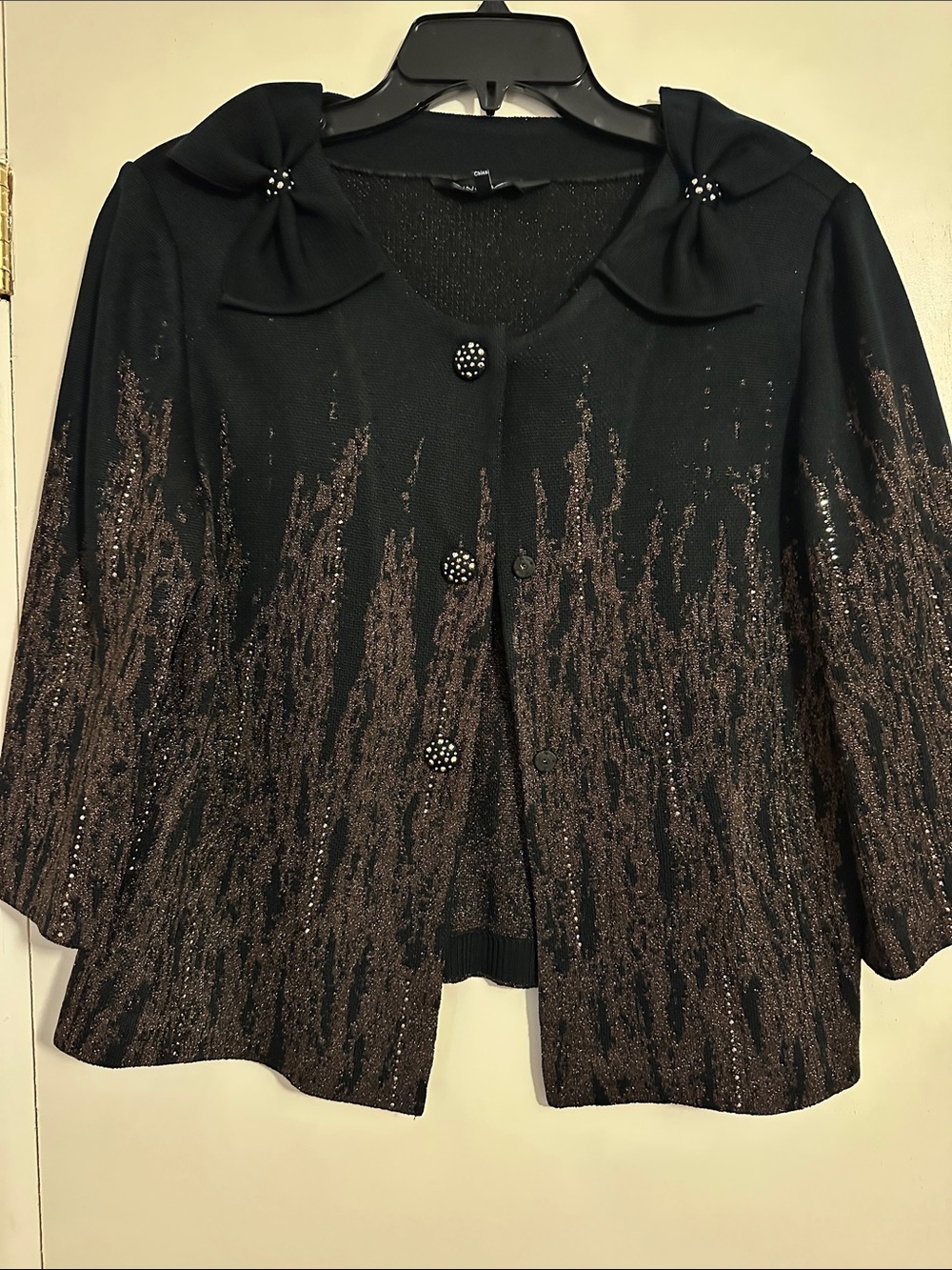 Ming Wang Black Jacket with Bronze Metallic Accents and Bow Collar